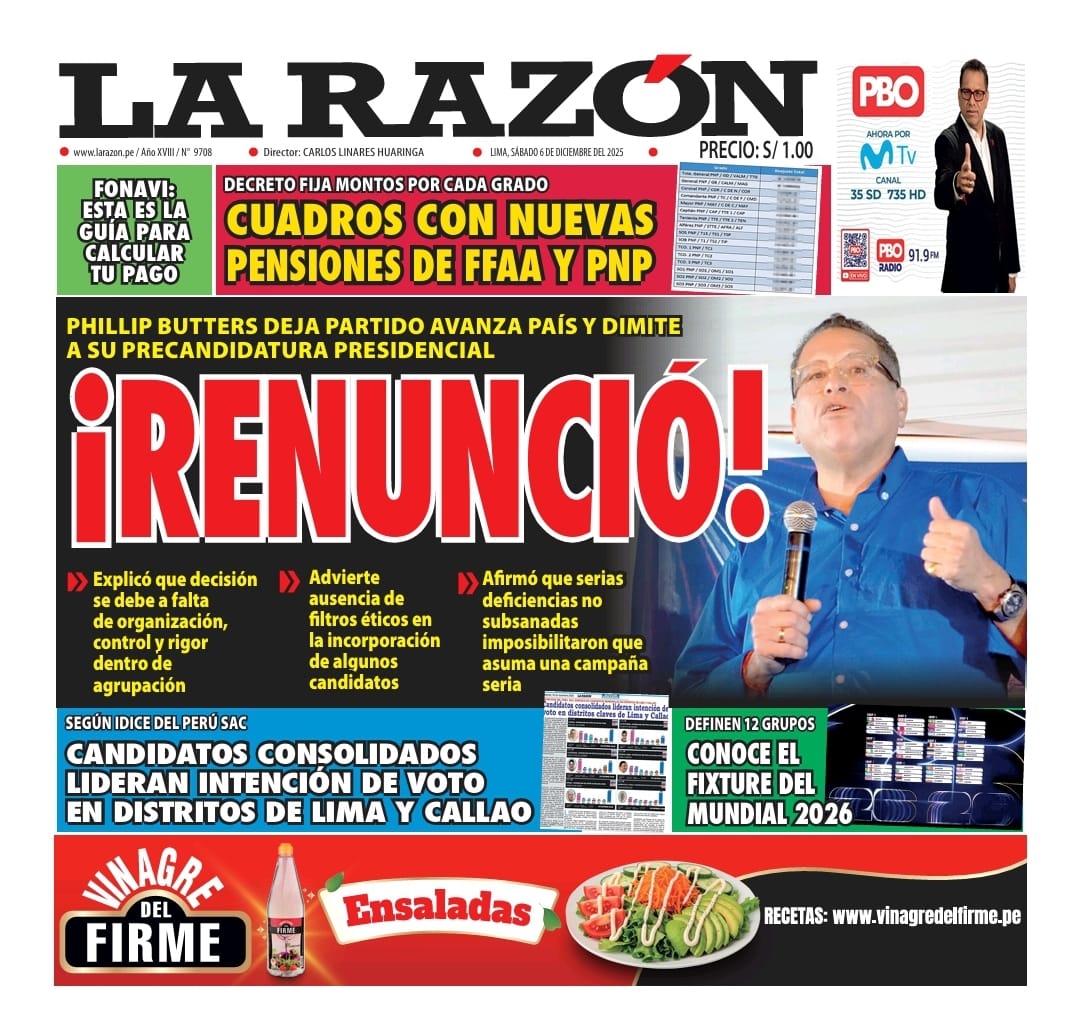 Portada Diario La Razón (6/12/2025)