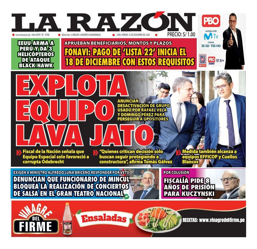 Portada Diario La Razón (12/12/2025)