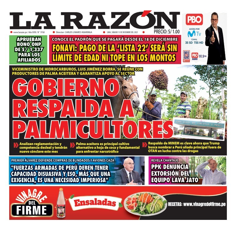 Portada Diario La Razón (13/12/2025)