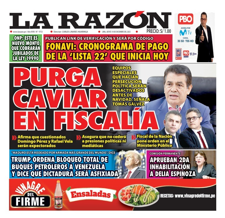 Portada Diario La Razón (18/12/2025)