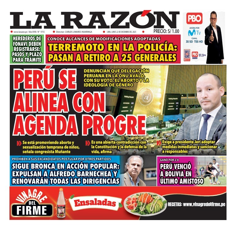 Portada Diario La Razón (22/12/2025)