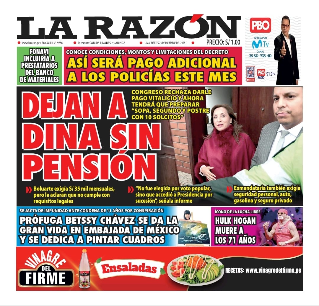 Portada Diario La Razón (23/12/2025)