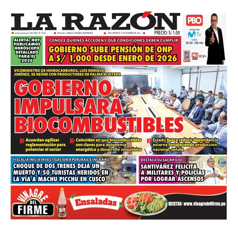 Portada Diario La Razón (31/12/2025)