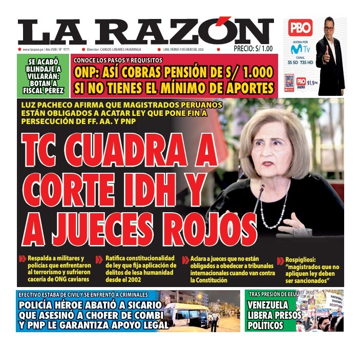Portada Diario La Razón (9/1/2026)