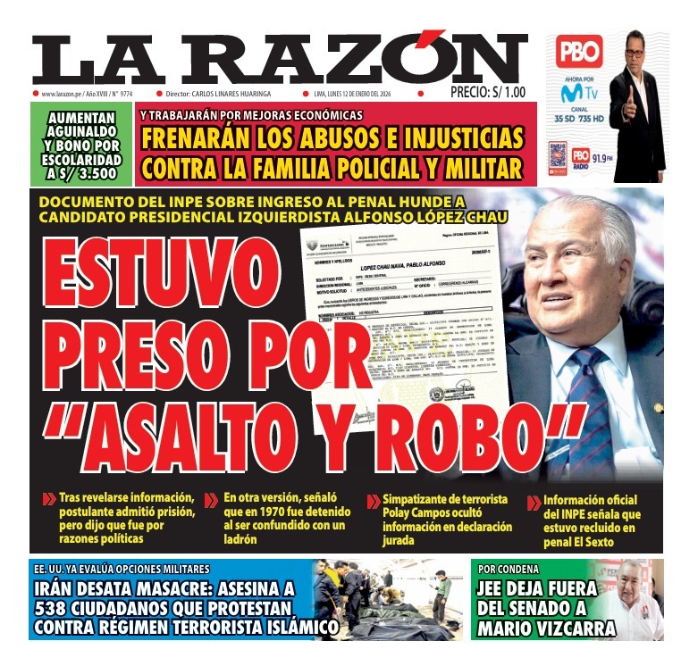 Portada Diario La Razón (12/1/2026)