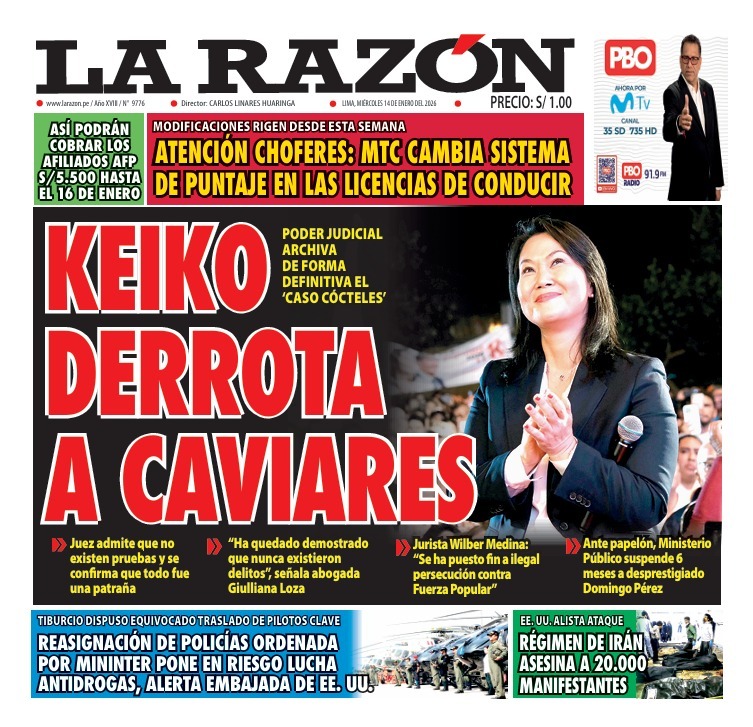 Portada Diario La Razón (14/1/2026)