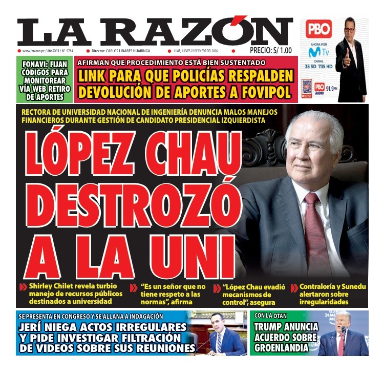 Portada Diario La Razón (22/01/2026)