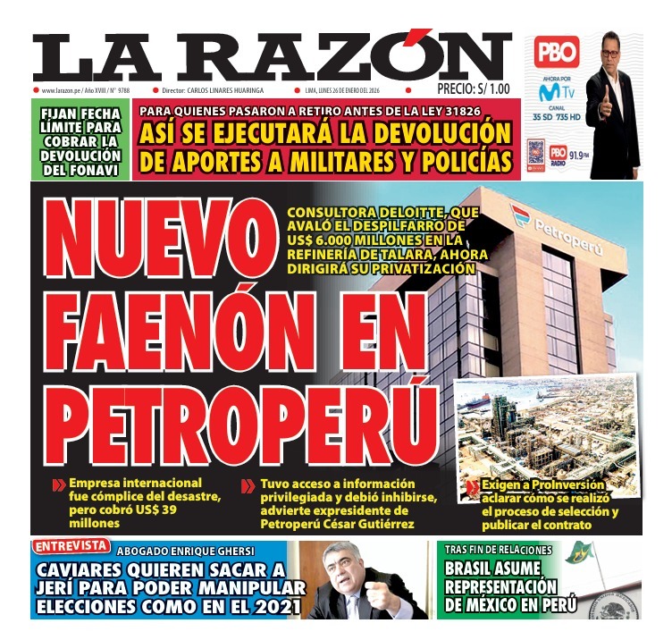 Portada Diario La Razón (26/01/2026)