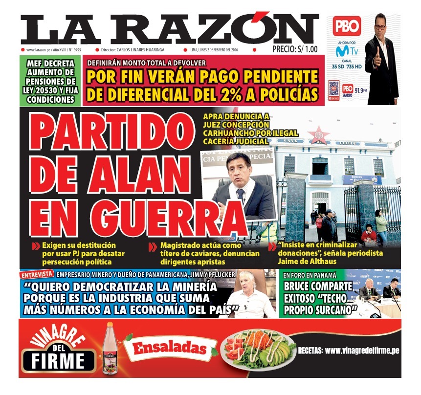 Portada Diario La Razón (2/02/2026)