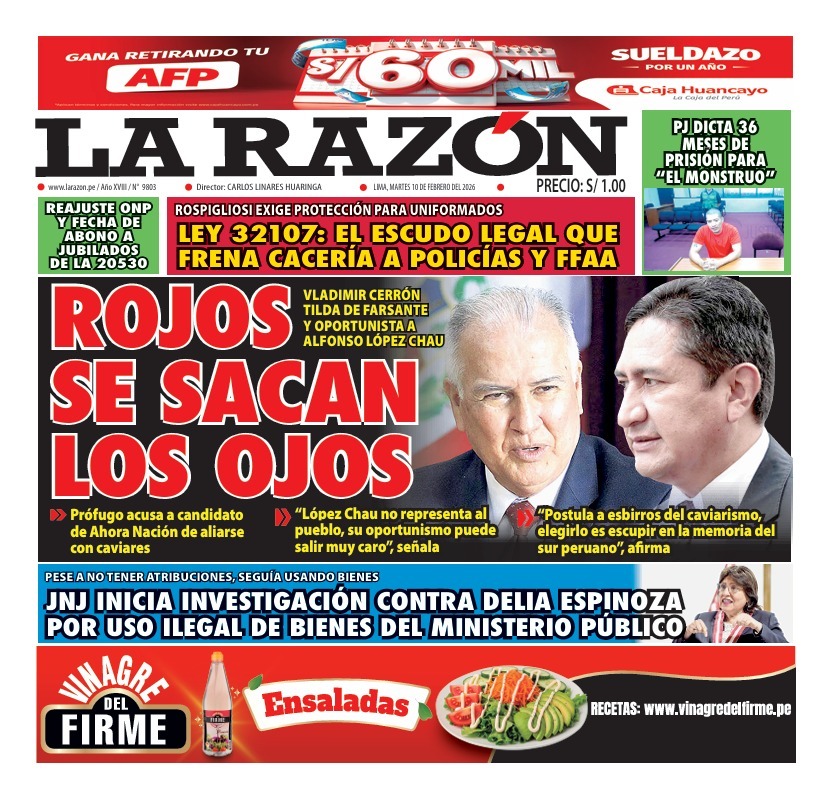 Portada Diario La Razón (10/02/2026)