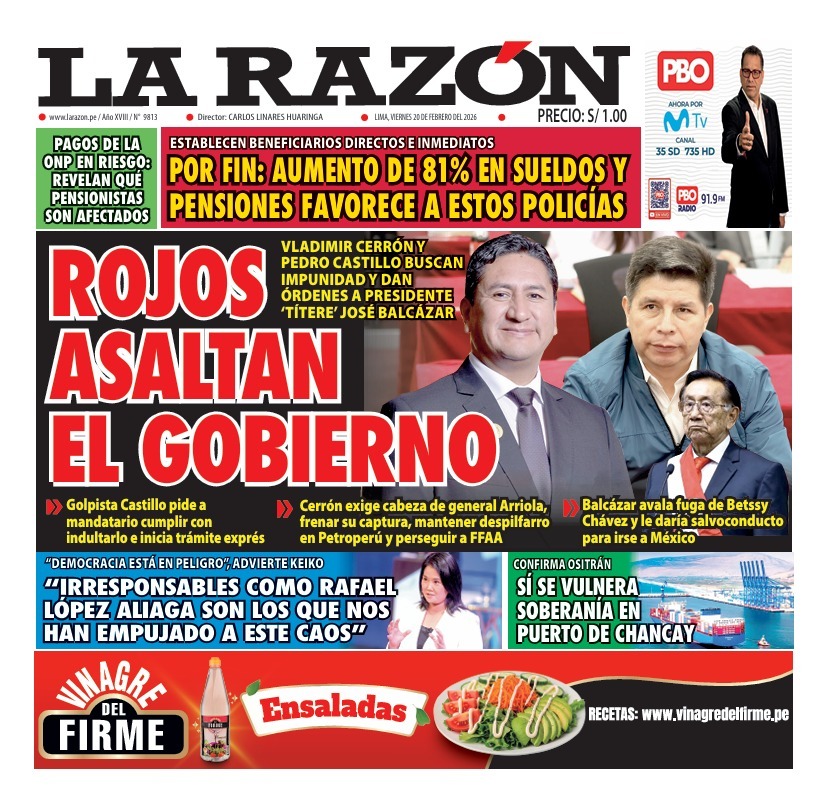 Portada Diario La Razón (20/02/2026)