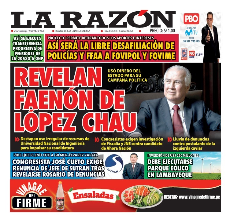 Portada Diario La Razón (4/03/2026)