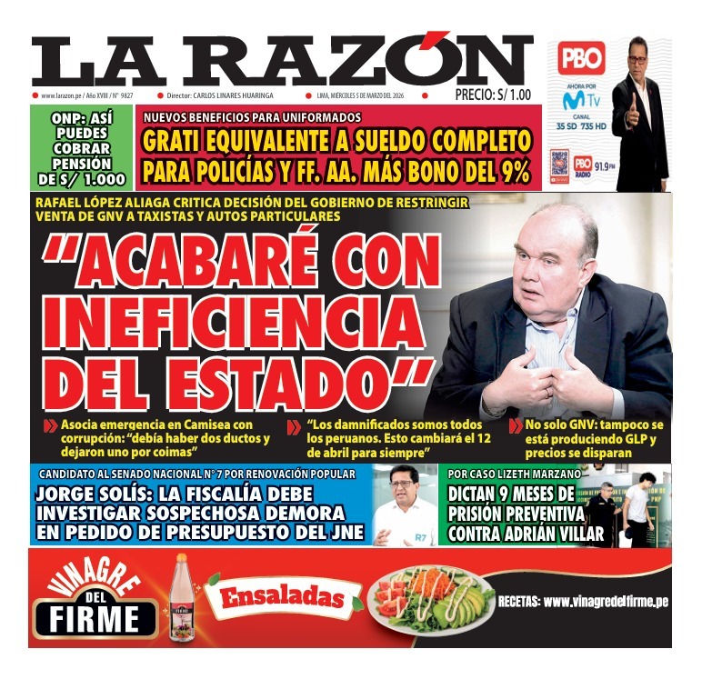 Portada Diario La Razón (5/03/2026)