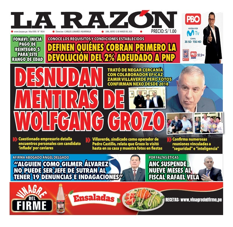 Portada Diario La Razón (12/03/2026)