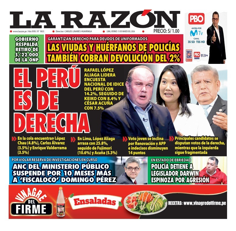 Portada Diario La Razón (13/03/2026)