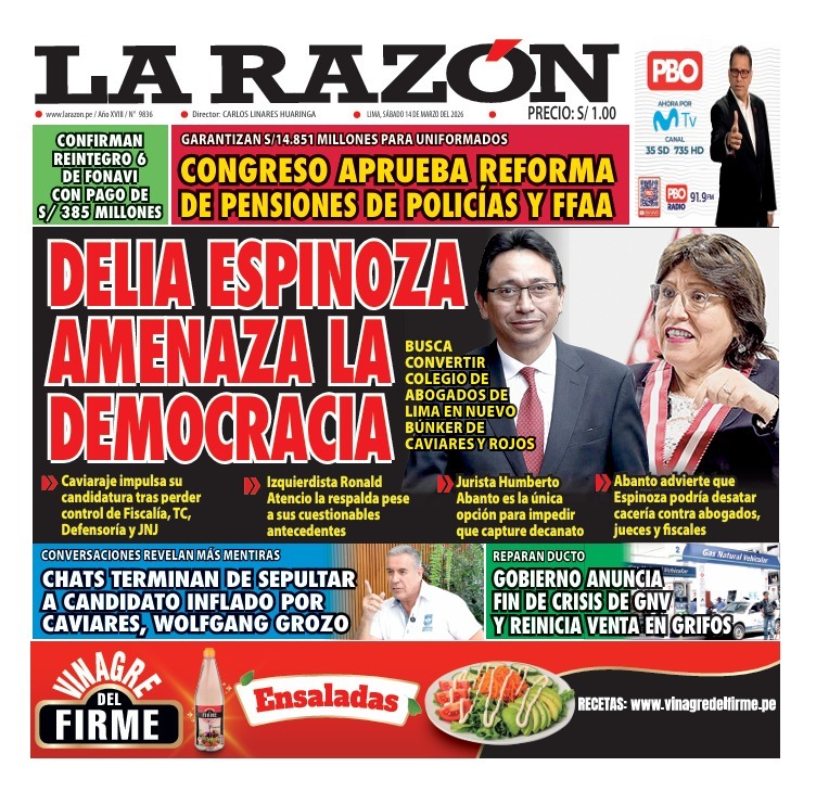 Portada Diario La Razón (14/03/2026)