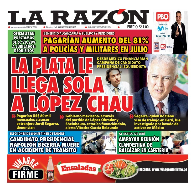Portada Diario La Razón (16/03/2026)