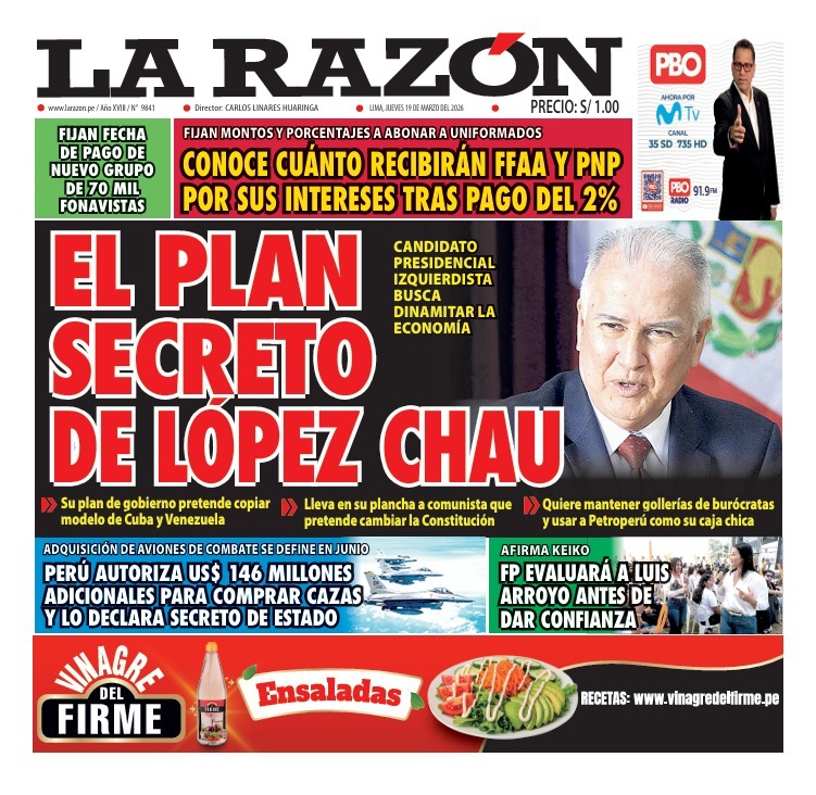 Portada Diario La Razón (19/03/2026)