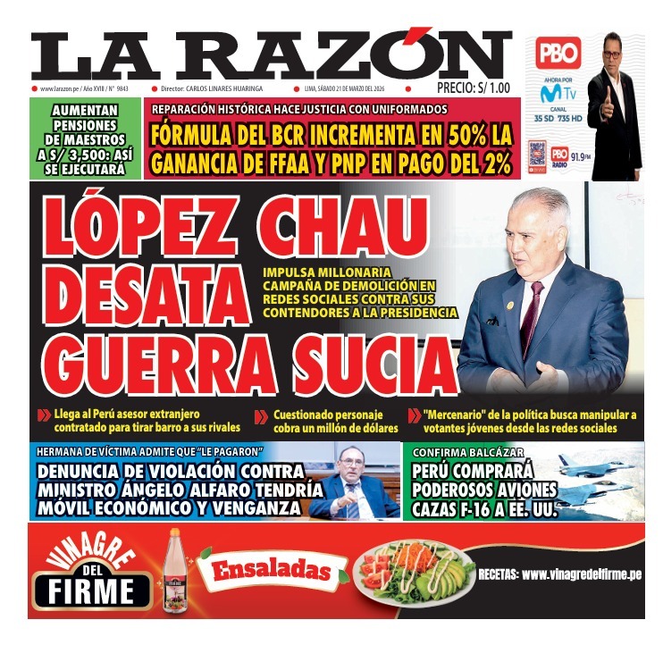 Portada Diario La Razón (21/03/2026)