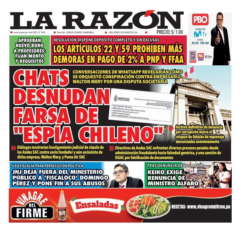 Portada Diario La Razón (20/03/2026)