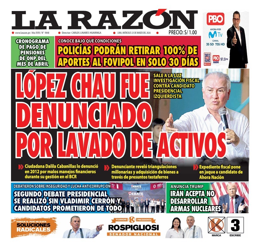 Portada Diario La Razón (25/03/2026)