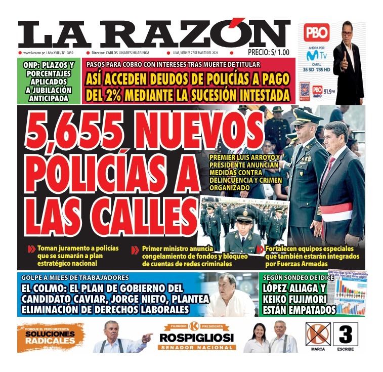 Portada Diario La Razón (27/03/2026)