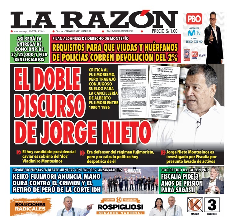 Portada Diario La Razón (26/03/2026)