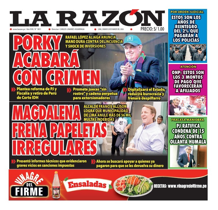 Portada Diario La Razón (28/03/2026)
