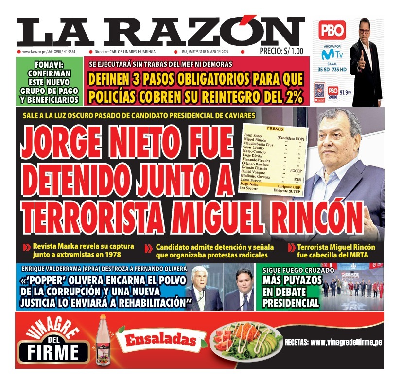 Portada Diario La Razón (31/03/2026)