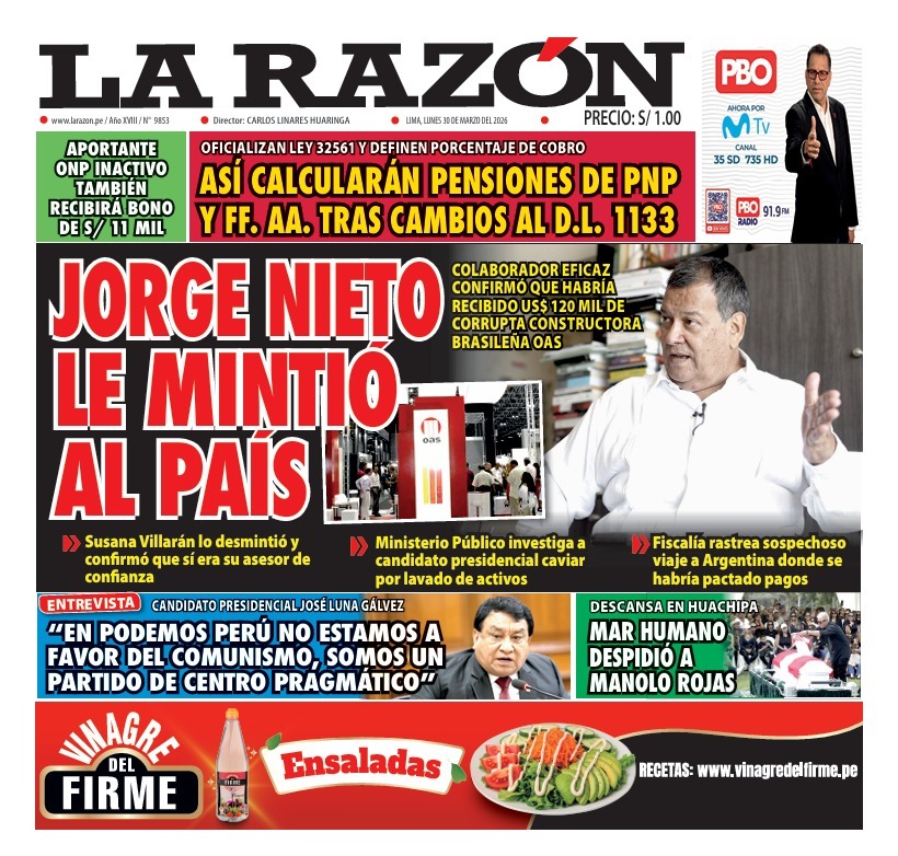 Portada Diario La Razón (30/03/2026)