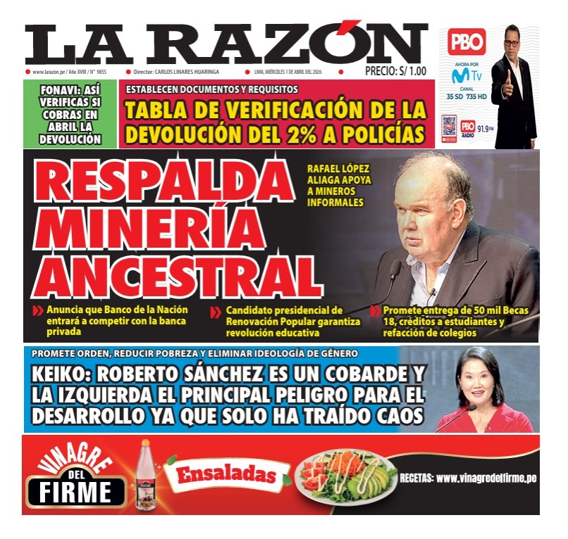 Portada Diario La Razón (1/04/2026)