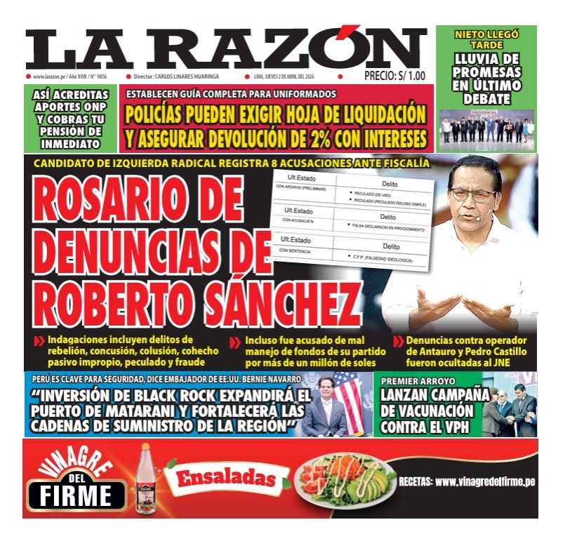 Portada Diario La Razón (2/04/2026)