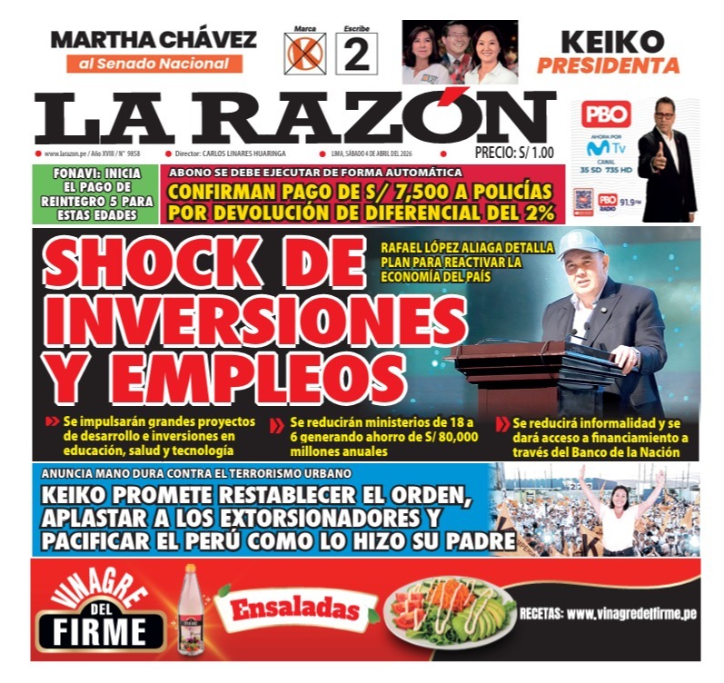 Portada Diario La Razón (4/04/2026)