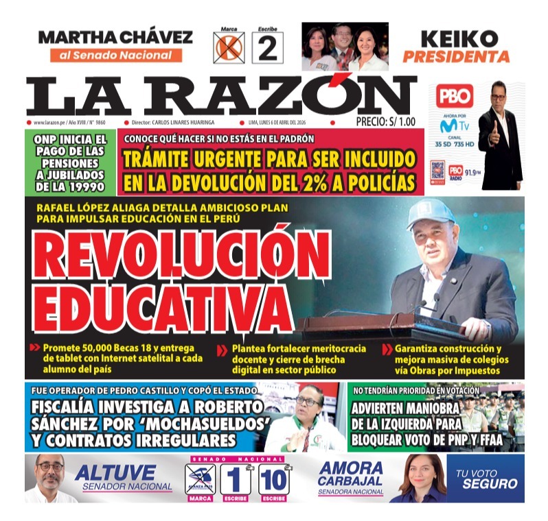 Portada Diario La Razón (6/04/2026)
