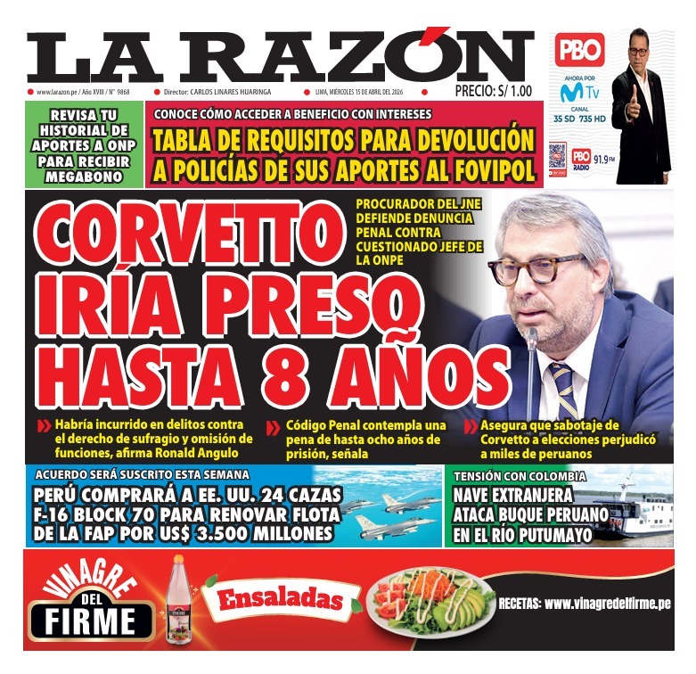 Portada Diario La Razón (15/04/2026)