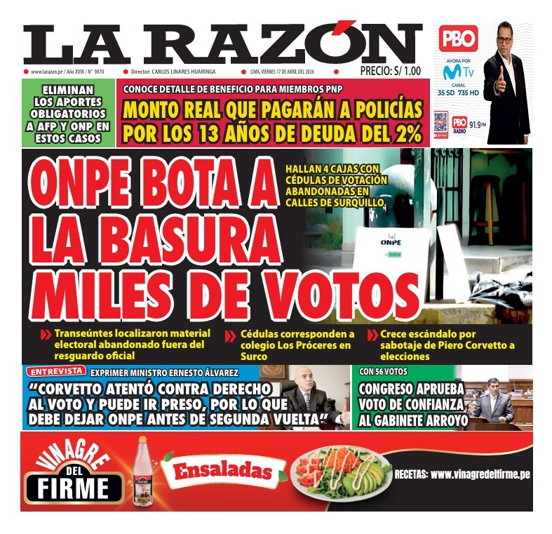 Portada Diario La Razón (17/04/2026)