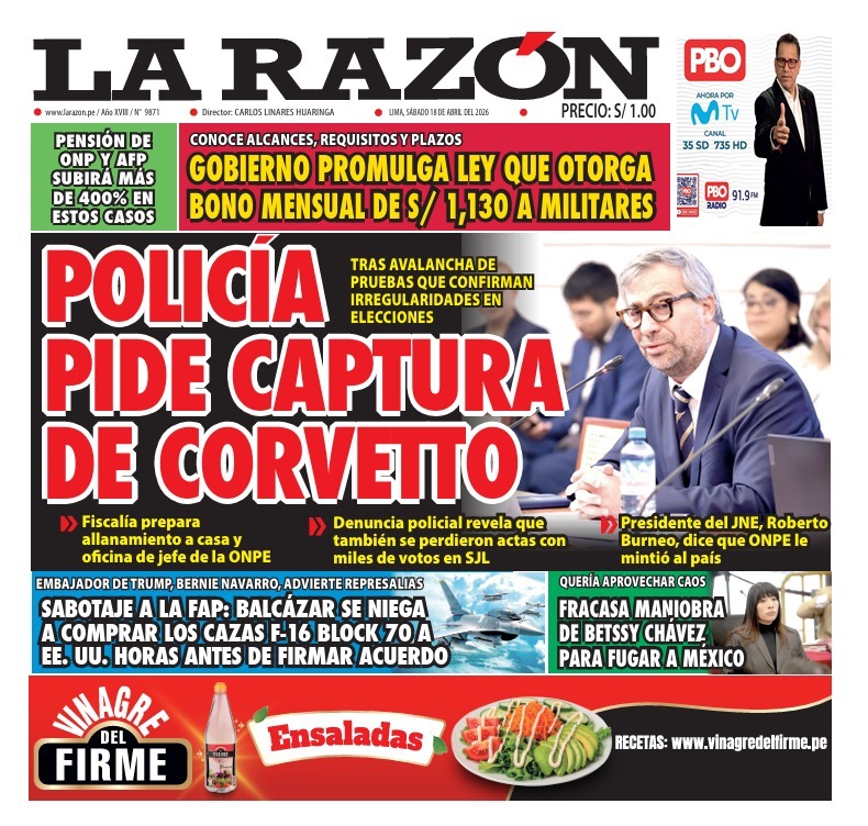 Portada Diario La Razón (18/04/2026)