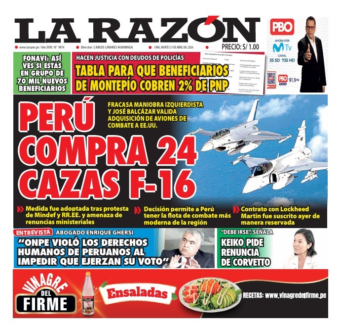 Portada Diario La Razón (21/04/2026)