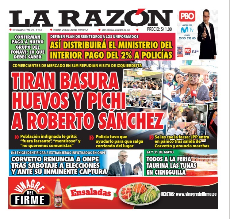 Portada Diario La Razón (22/04/2026)