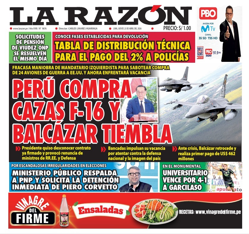 Portada Diario La Razón (23/04/2026)