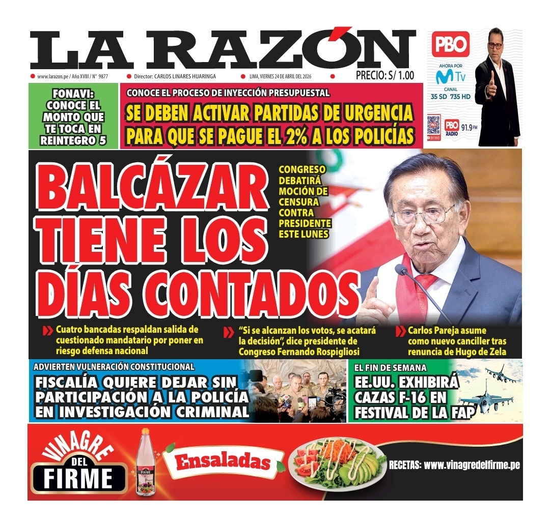 Portada Diario La Razón (24/04/2026)