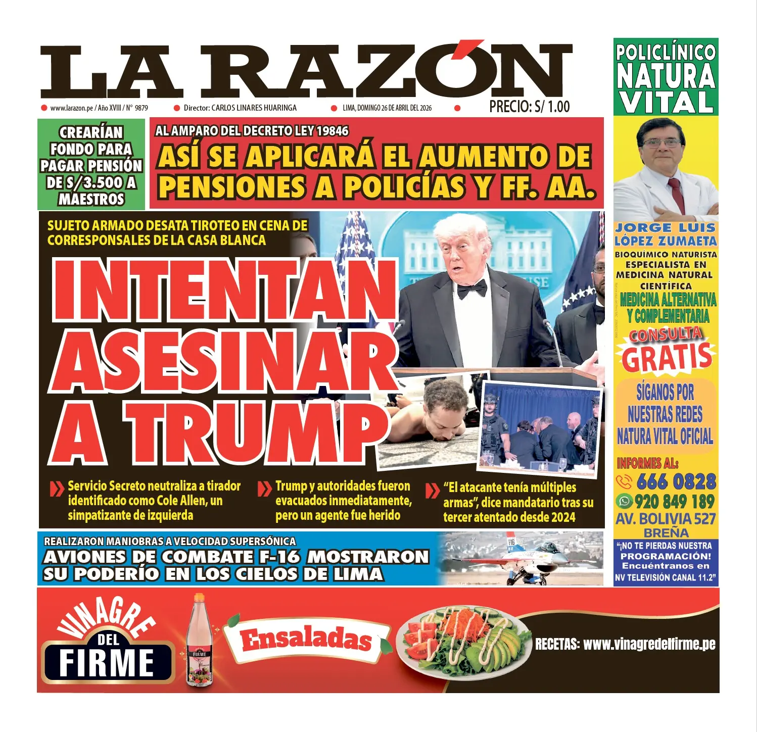 Portada Diario La Razón (26/04/2026)