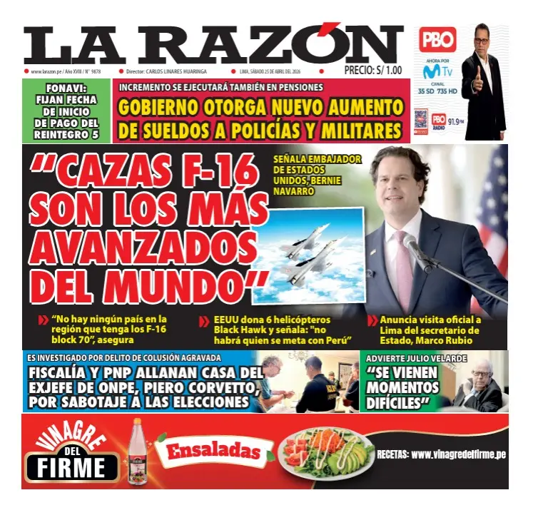 Portada Diario La Razón (25/04/2026)