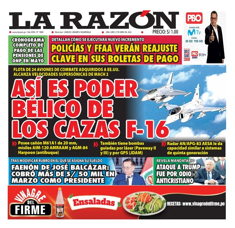Portada Diario La Razón (27/04/2026)