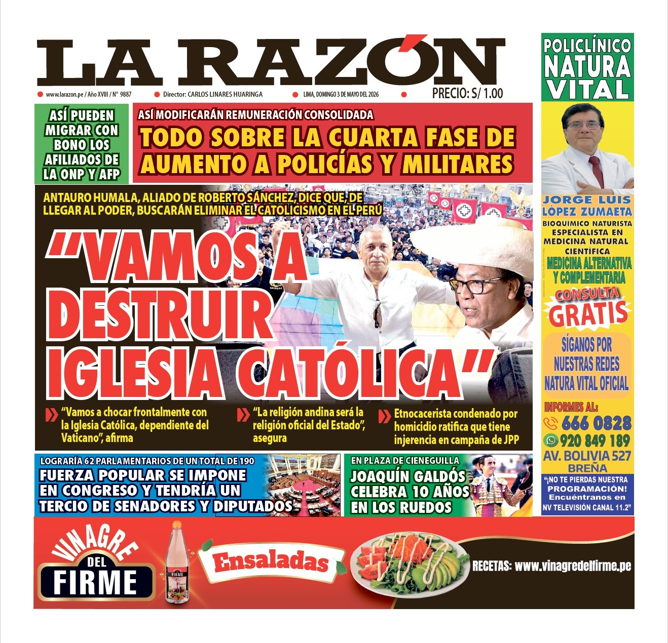 Portada Diario La Razón (03/05/2026)