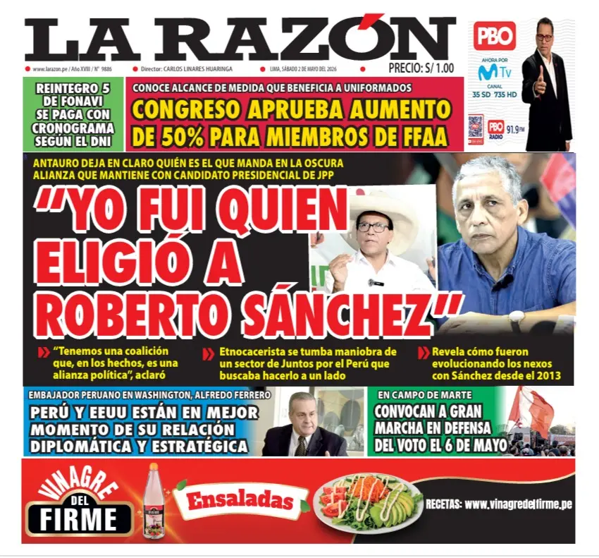 Portada Diario La Razón (2/05/2026)