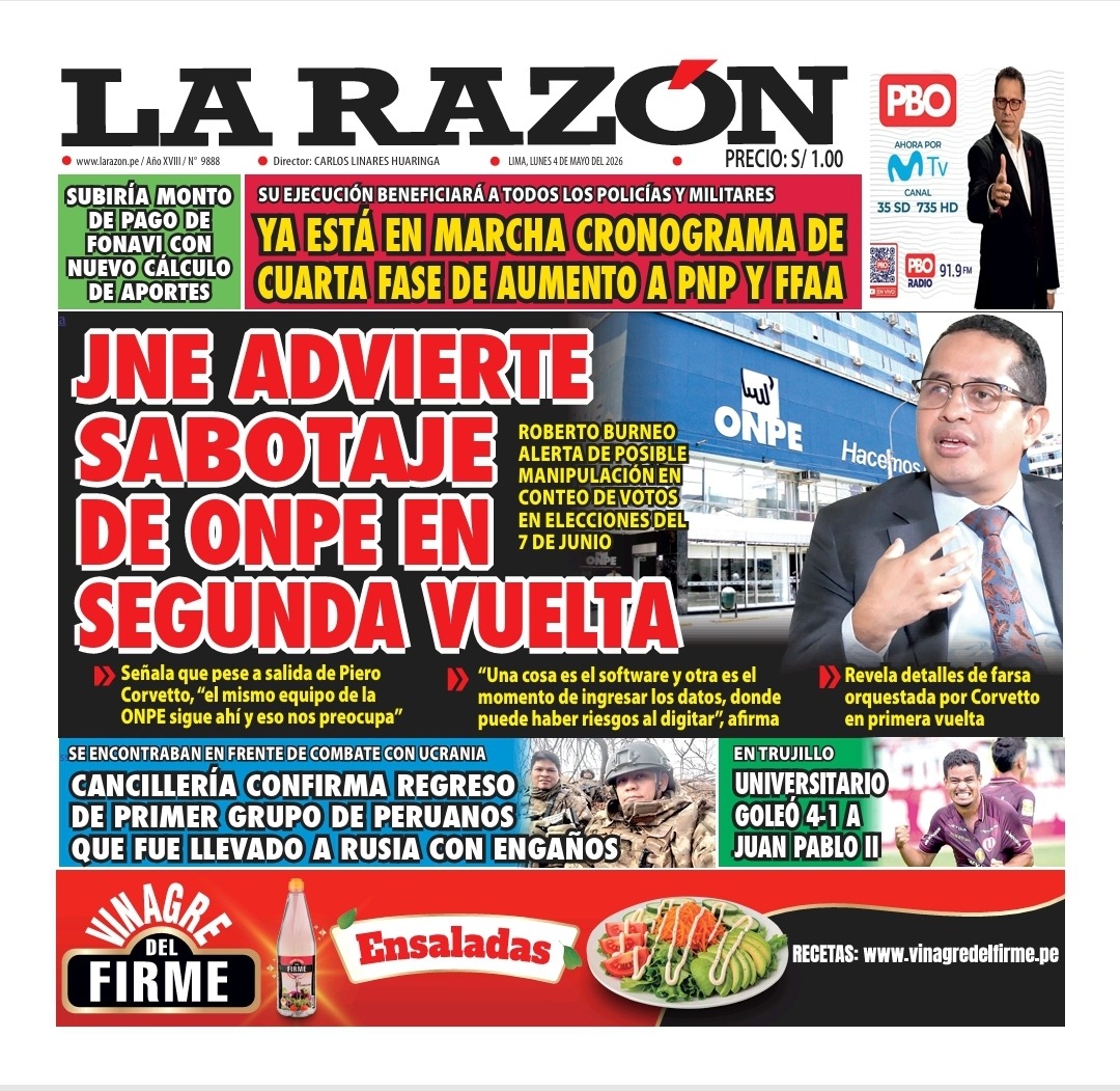 Portada Diario La Razón (4/05/2026)