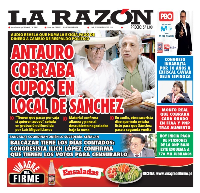 Portada Diario La Razón (8/05/2026)