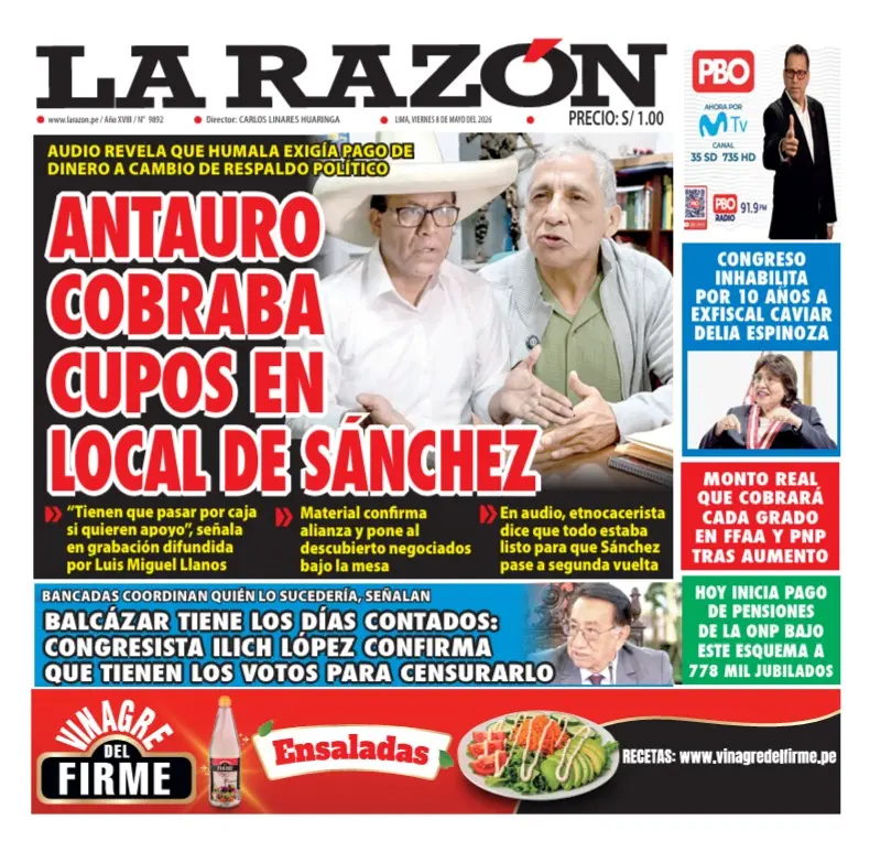 Portada Diario La Razón (8/05/2026)