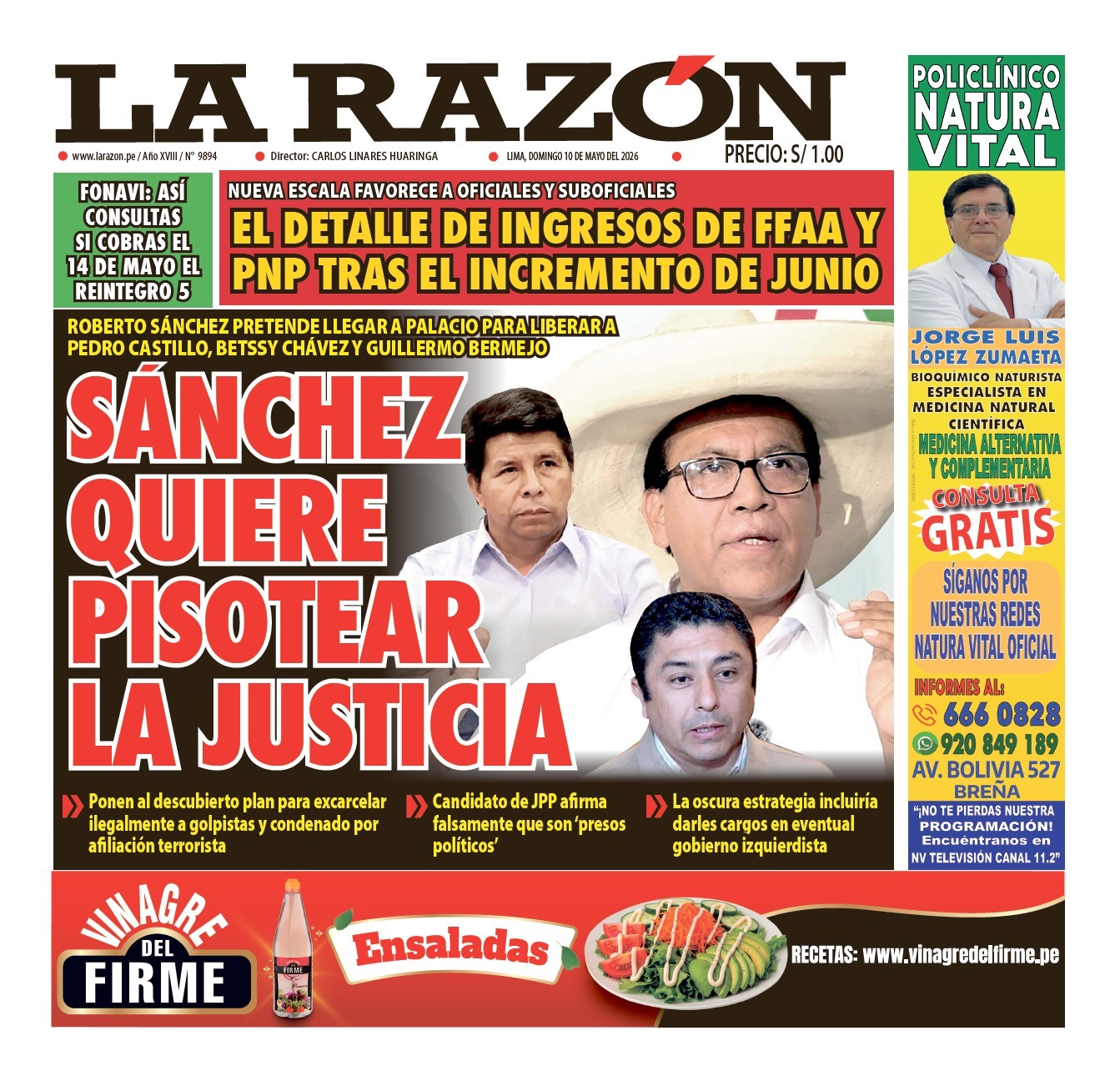 Portada Diario La Razón (10/05/2026)
